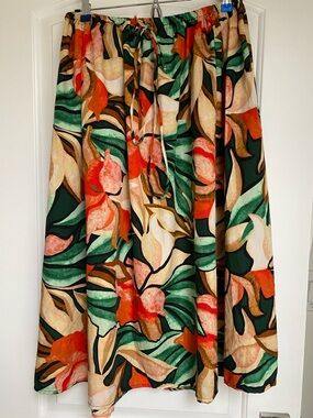 Unlisted Vibrant Floral Circle Skirt in Green, Orange & Cream